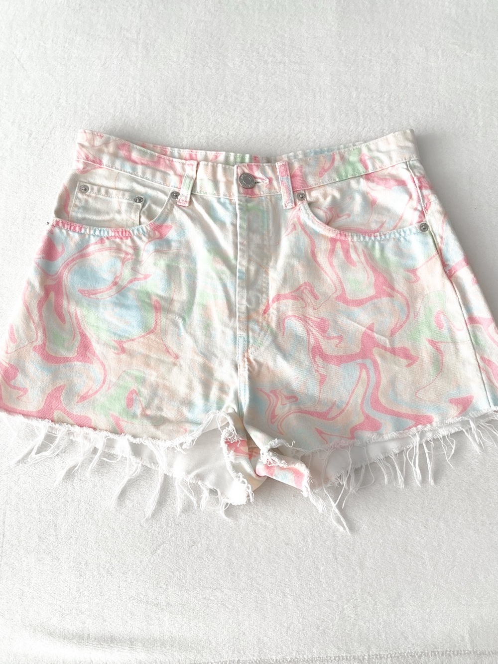 Zara Denim Shorts with Pastel Pink & Mint Marble Swirl